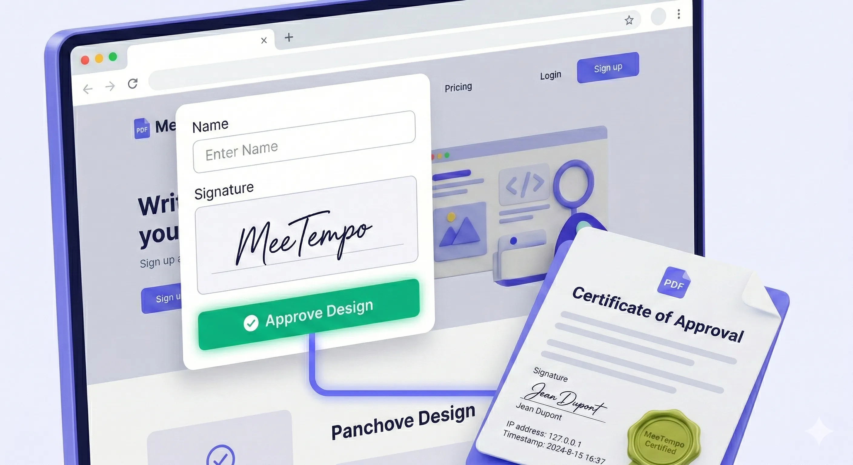 Approval form with signature field and generated Certificate of Approval PDF