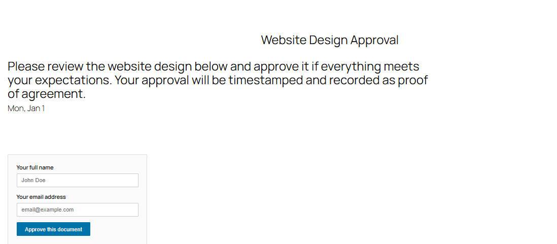 Approval form on a published page