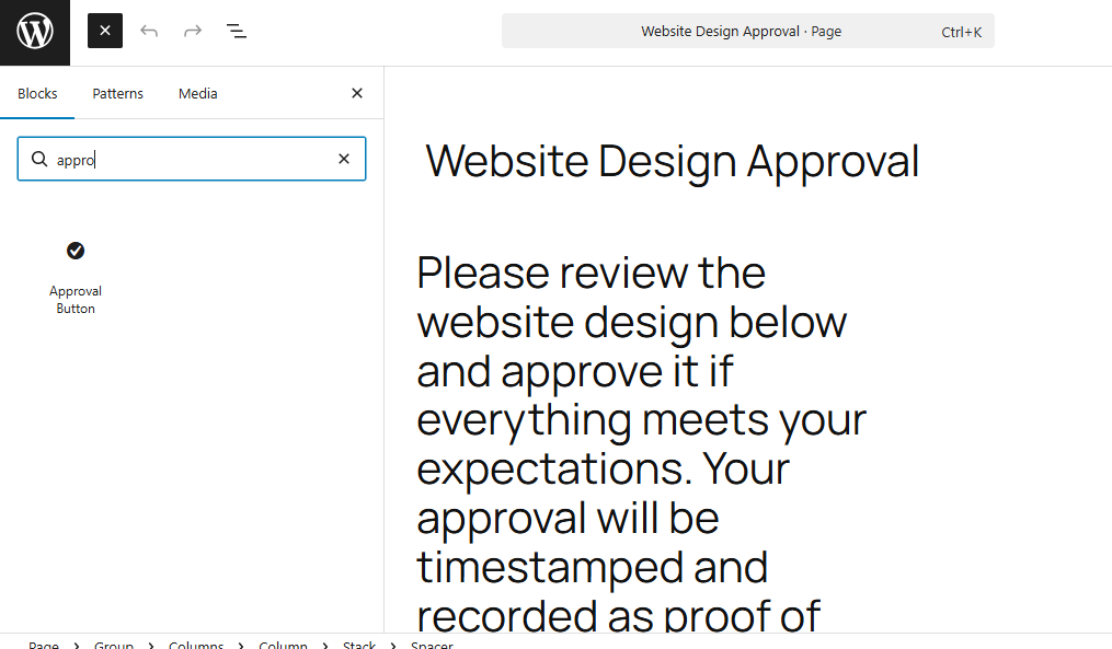 Gutenberg block in the editor