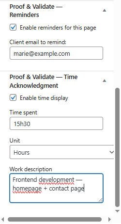 Admin panel showing time acknowledgment and reminder settings