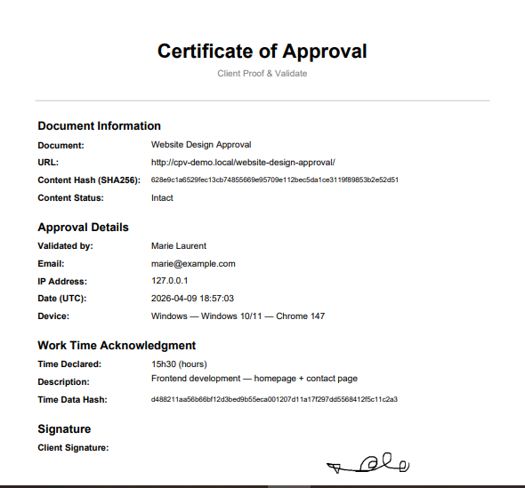 PDF Certificate of Approval with signature, hash, and approval details
