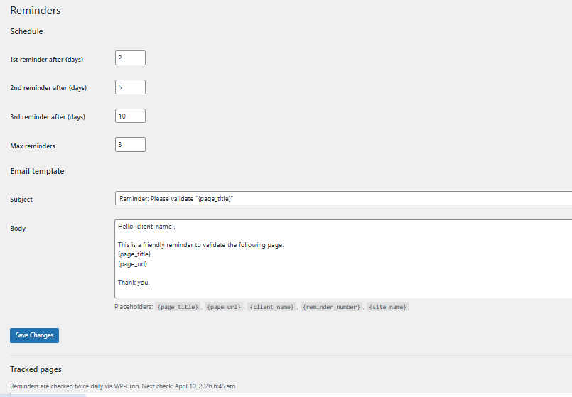 Smart reminders configuration panel